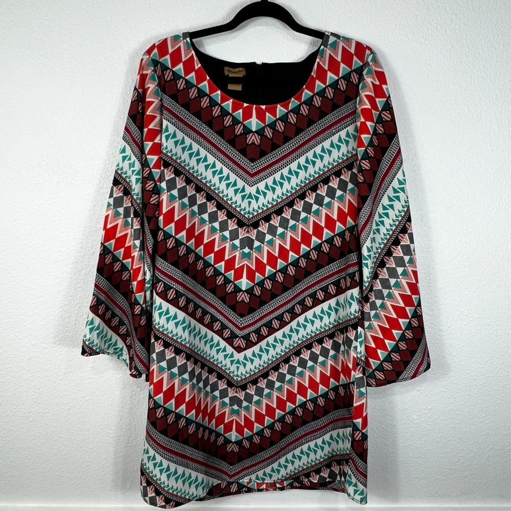 Wrangler Shift Dress‎ S Geometric Chevron Bell Sleeve Western Boho